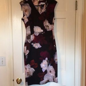 CK Sleeveless Floral Print V neck Scuba Dress, Sz6